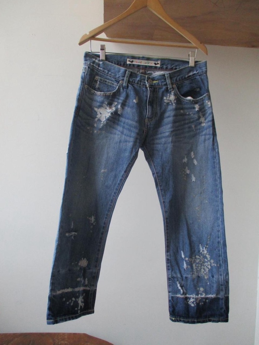 Tsumori Chisato distressed painted metallic detail straight leg denim